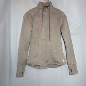 Spyder Active Women Beige Heathered Full Zip Jacket‎ Thumbholes Athleisure Small
